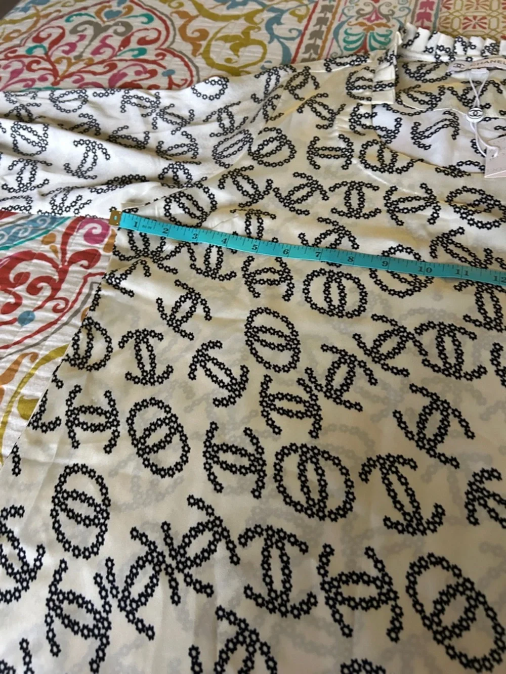 CHANEL Cream and Black CC Print Long Sleeve Top - Picture 12 of 14